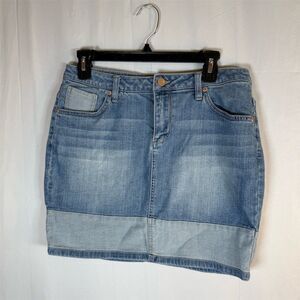 Soho Jeans Skirt Womens Size 8 Blue Light Wash Denim Mini Colorblock Hem